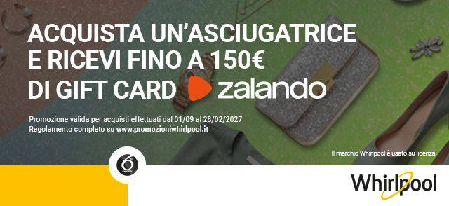 Promo: Whirlpool: ricevi fino a 150€ di Zalando